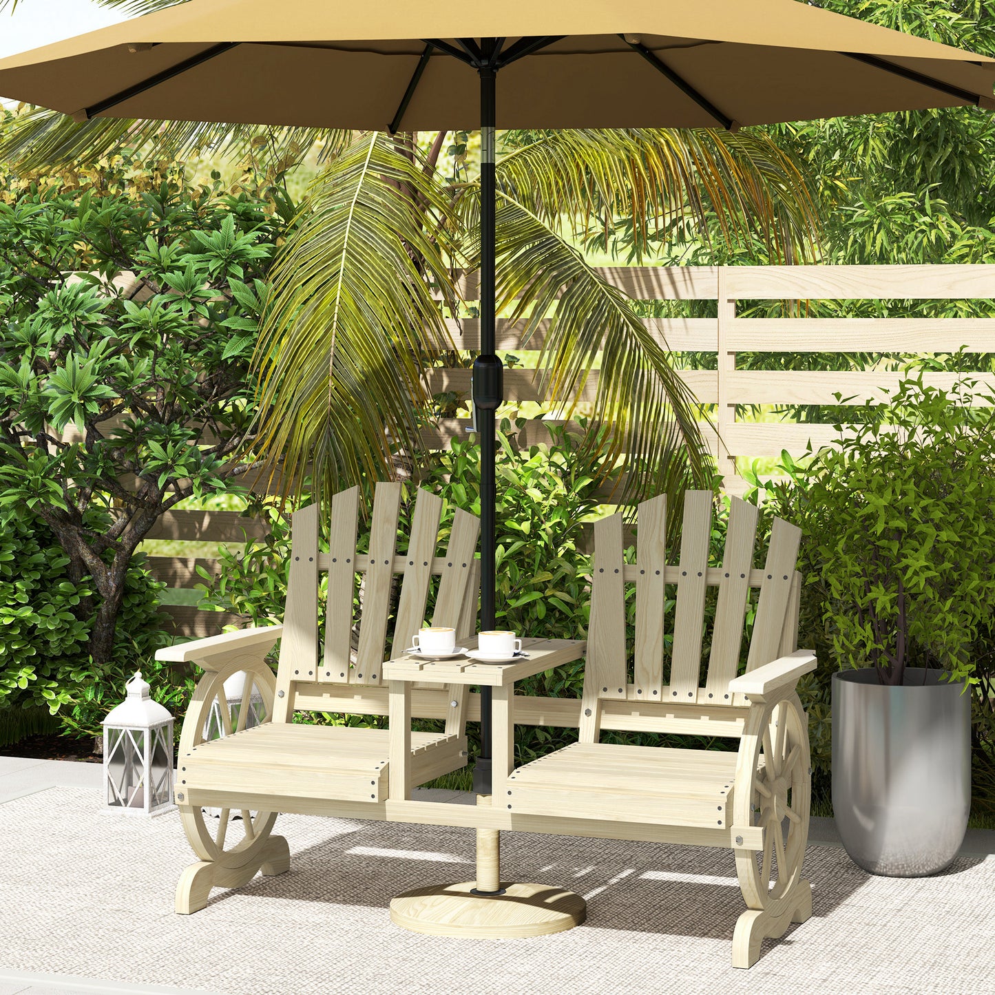 Rustic Wood Garden Bench with Table for Patio Seating and Storage