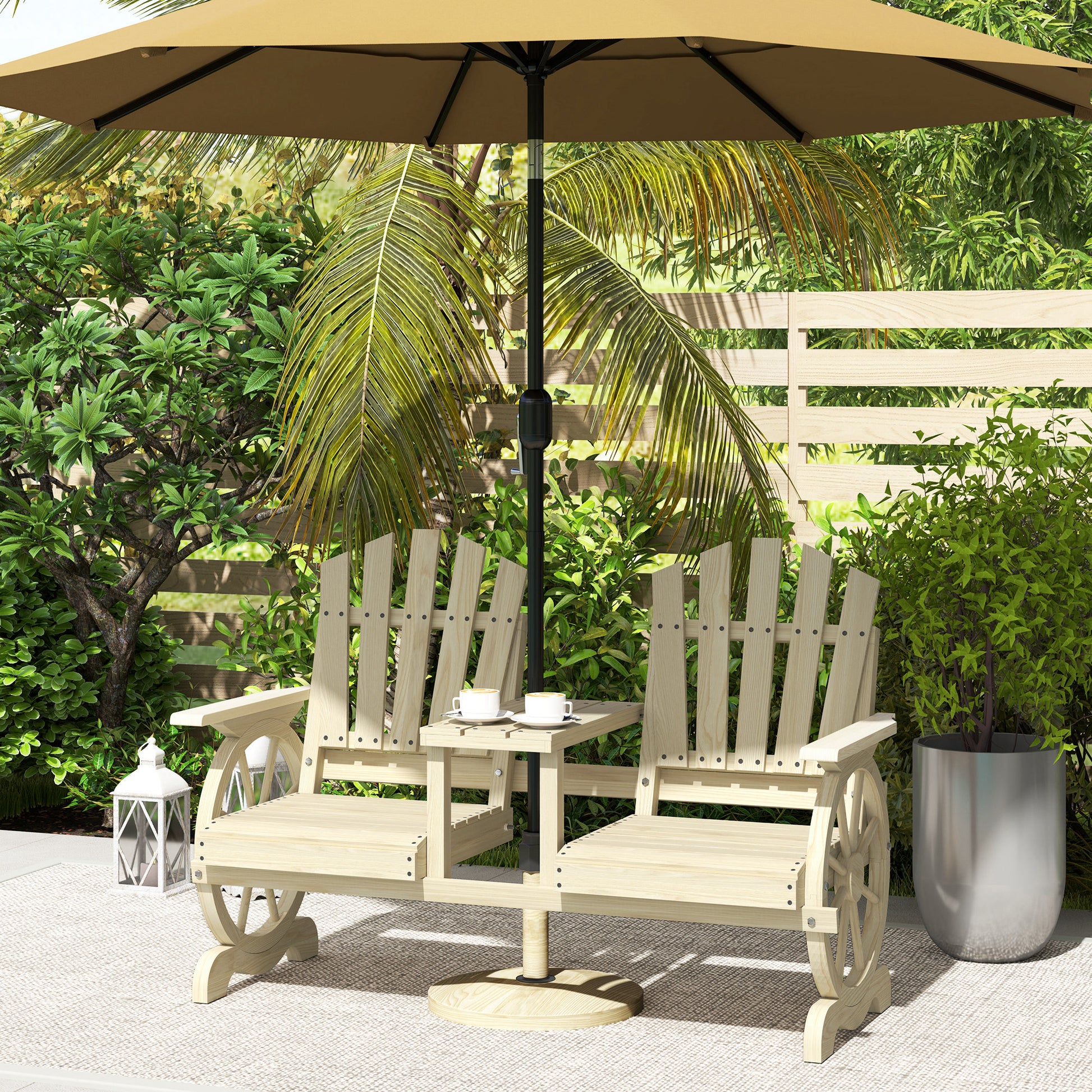 Rustic Wood Garden Bench with Table for Patio Seating and Storage
