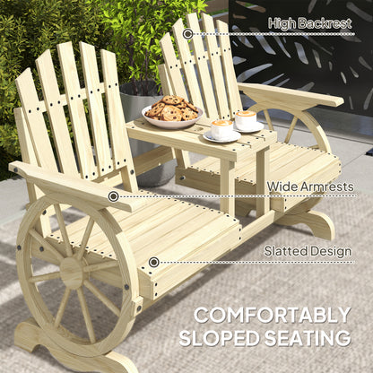 Rustic Wood Garden Bench with Table for Patio Seating and Storage