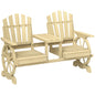 Outsunny Wooden Garden Bench with Table, Umbrella Hole, 2-Seat Wagon Wheel Outdoor Bench, High Backrest, Armrests for Backyard, Patio, Natural Wood