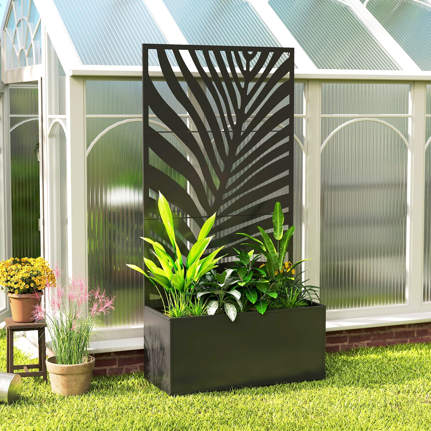 Outsunny Metal Planter Box with Trellis - Weather-Resistant Privacy Planter