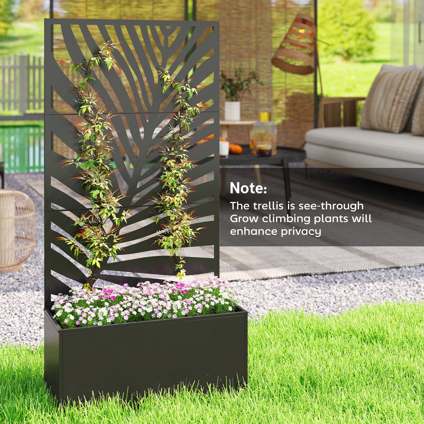 Outsunny Metal Planter Box with Trellis - Weather-Resistant Privacy Planter