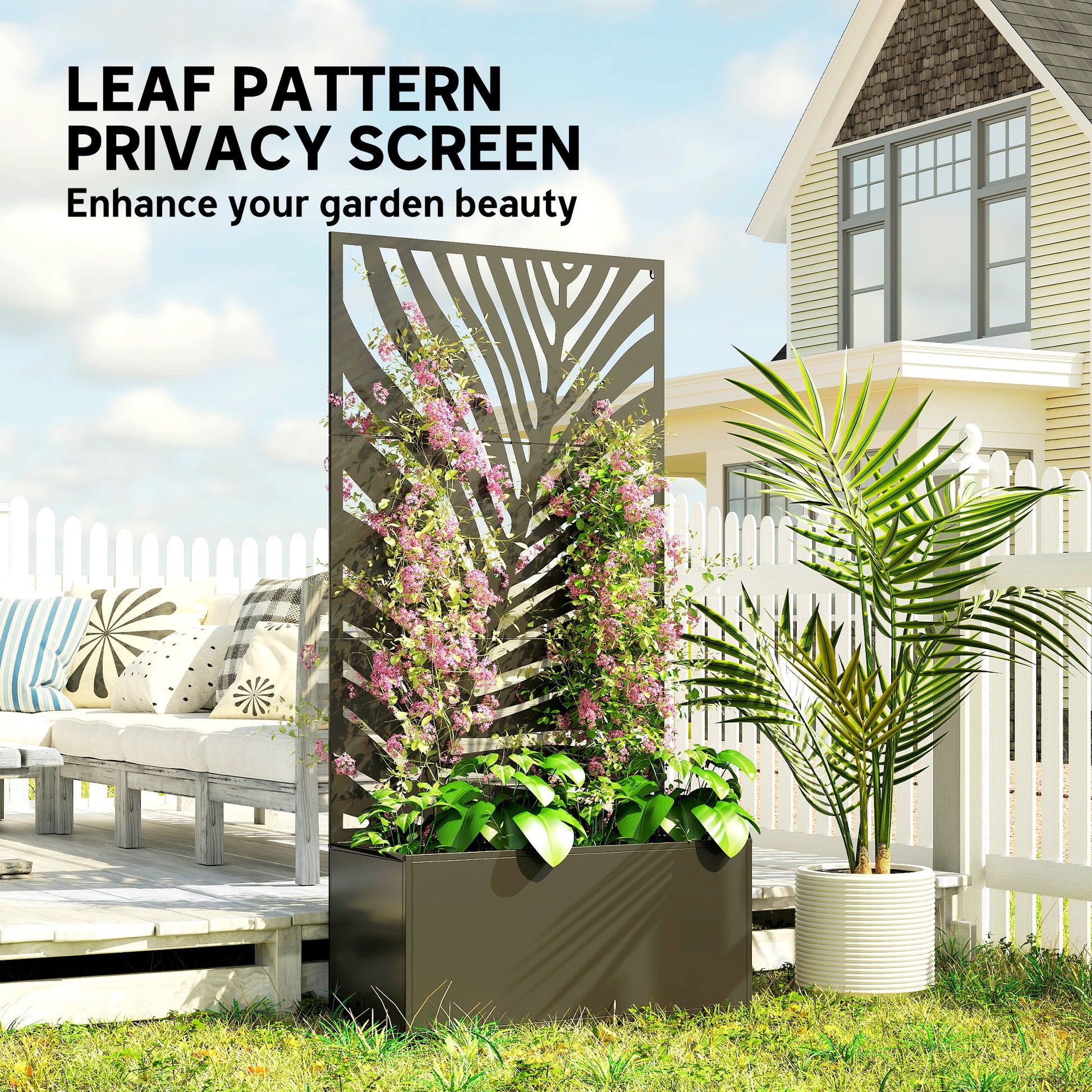 Outsunny Metal Planter Box with Trellis - Weather-Resistant Privacy Planter