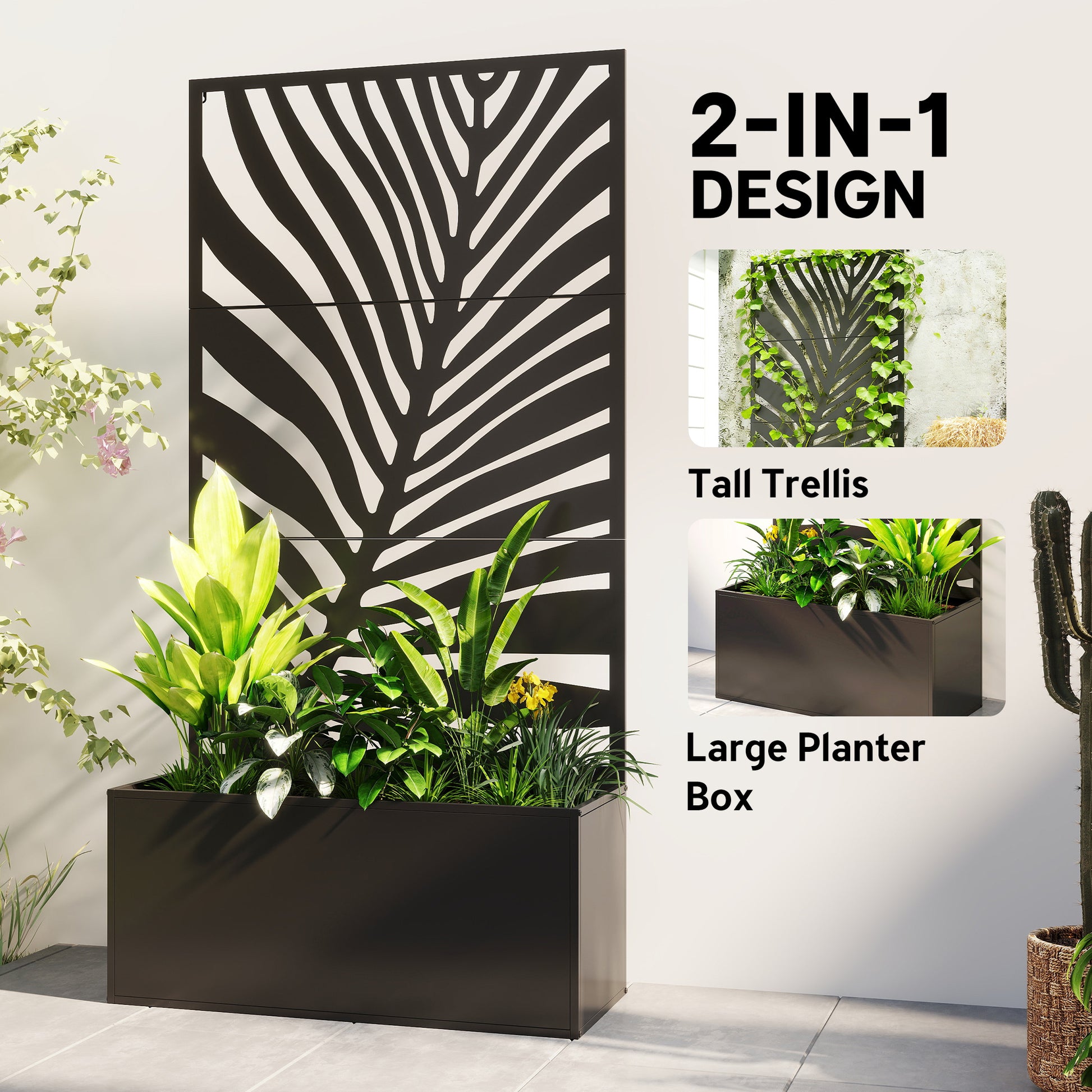 Outsunny Metal Planter Box with Trellis - Weather-Resistant Privacy Planter