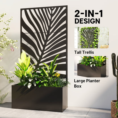 Outsunny Metal Planter Box with Trellis - Weather-Resistant Privacy Planter
