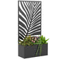 Outsunny Metal Planter Box with Trellis, Raised Garden Bed with Privacy Screen for Climbing Plants, Leaf Cut-Out Privacy Planter