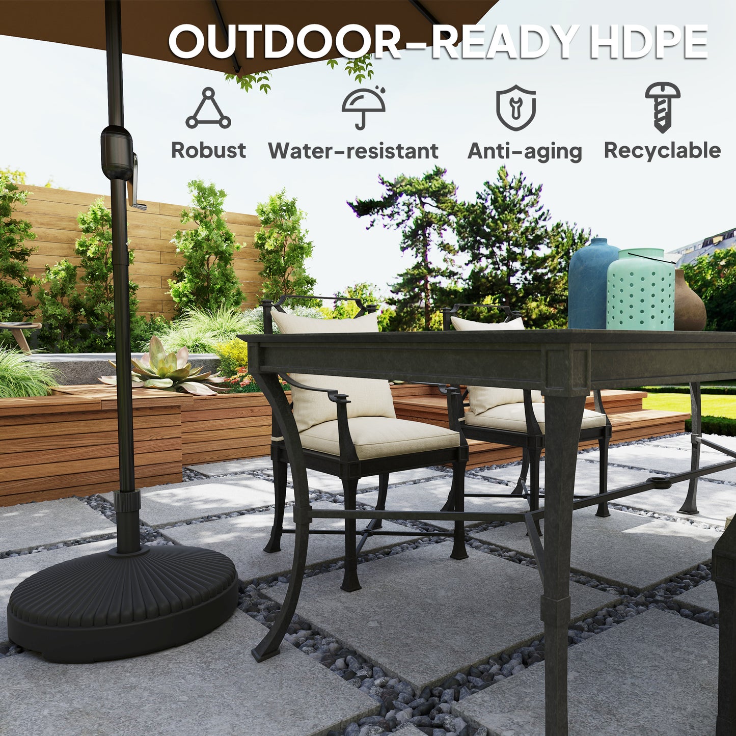 Black Patio Umbrella Base - Heavy Duty Sand or Water Filled