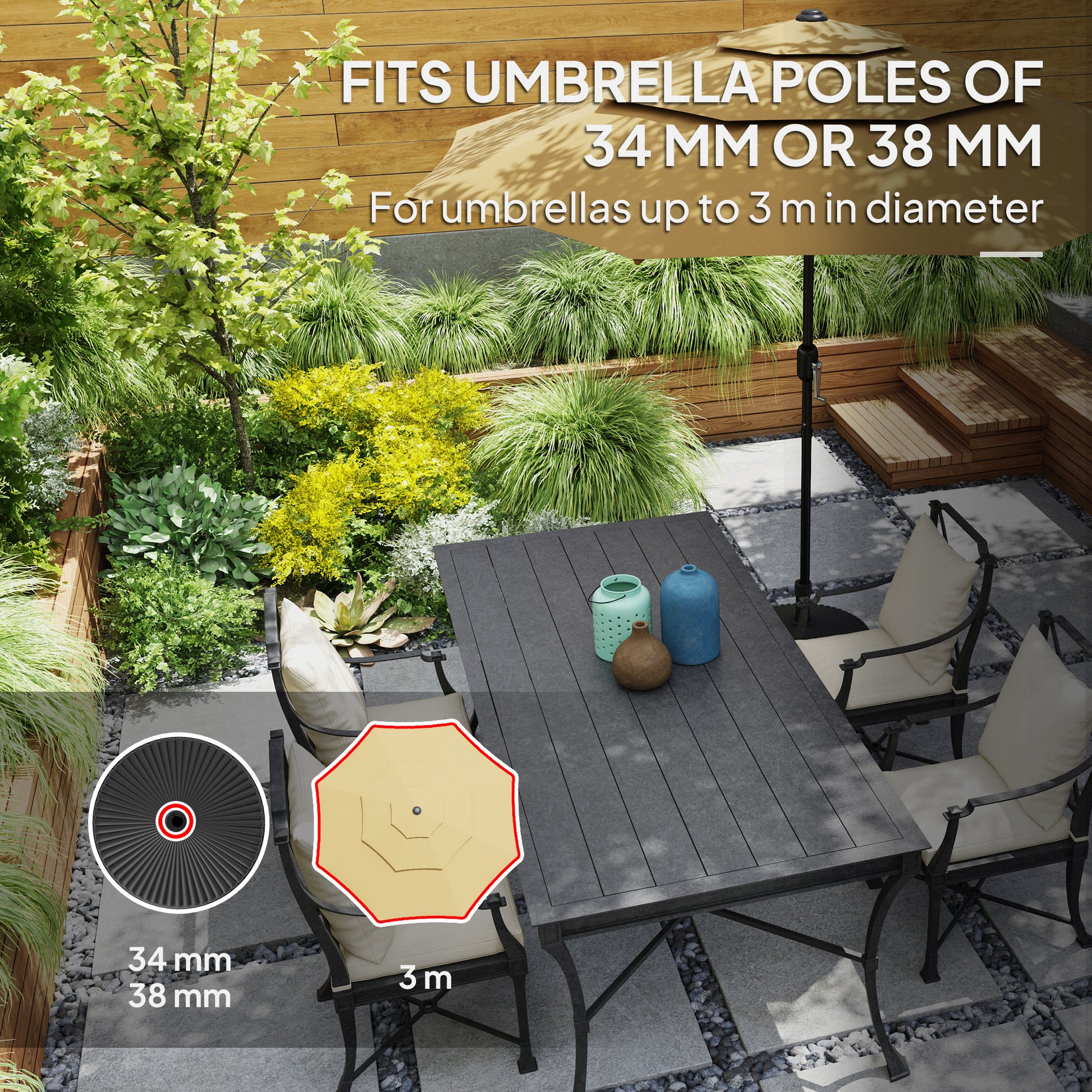 Black Patio Umbrella Base - Heavy Duty Sand or Water Filled