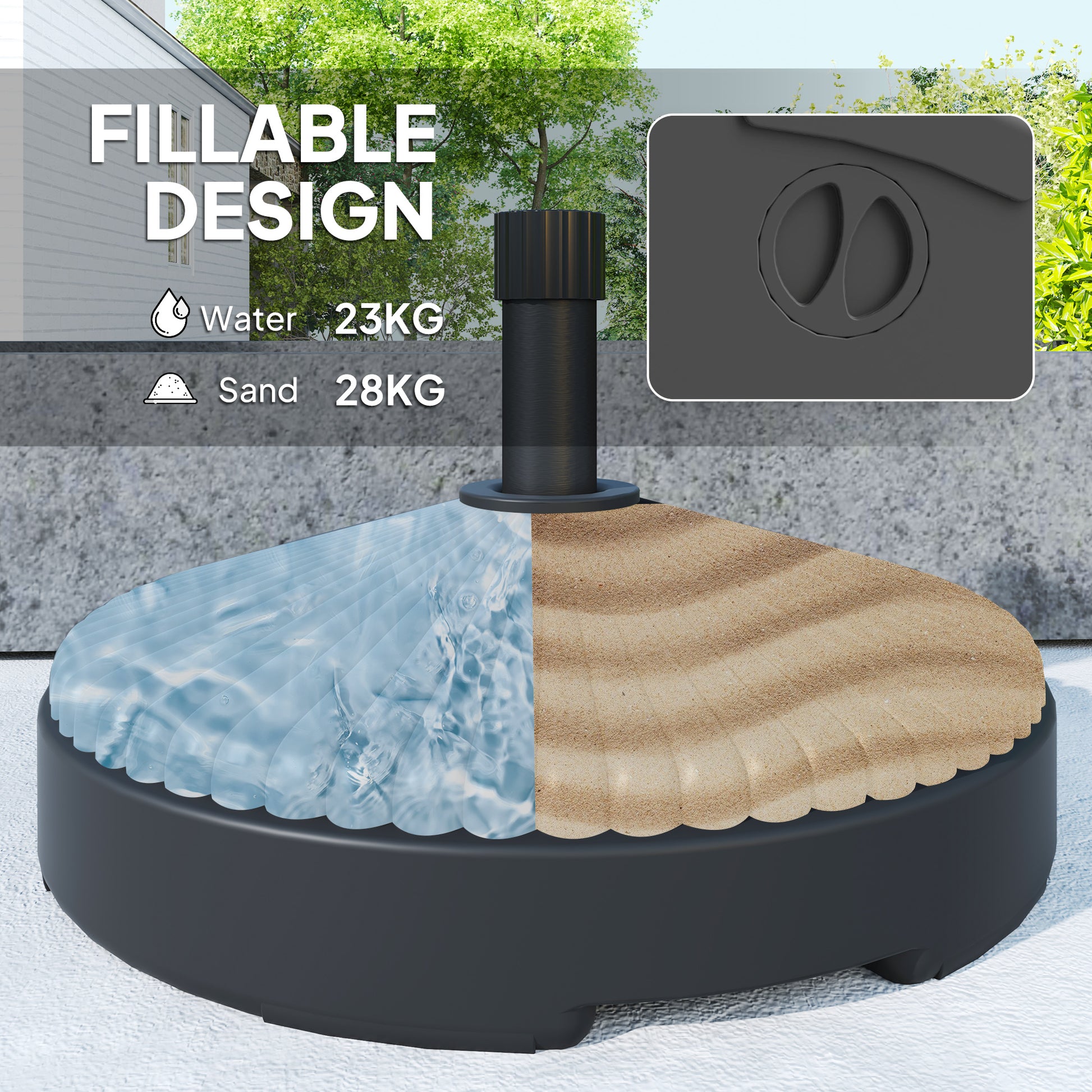 Black Patio Umbrella Base - Heavy Duty Sand or Water Filled