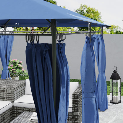 10' x 13' Blue Metal Gazebo with Curtains - Outdoor Patio Shade