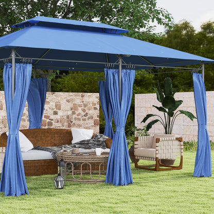 10' x 13' Blue Metal Gazebo with Curtains - Outdoor Patio Shade