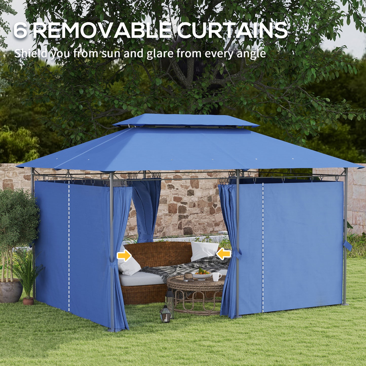 10' x 13' Blue Metal Gazebo with Curtains - Outdoor Patio Shade