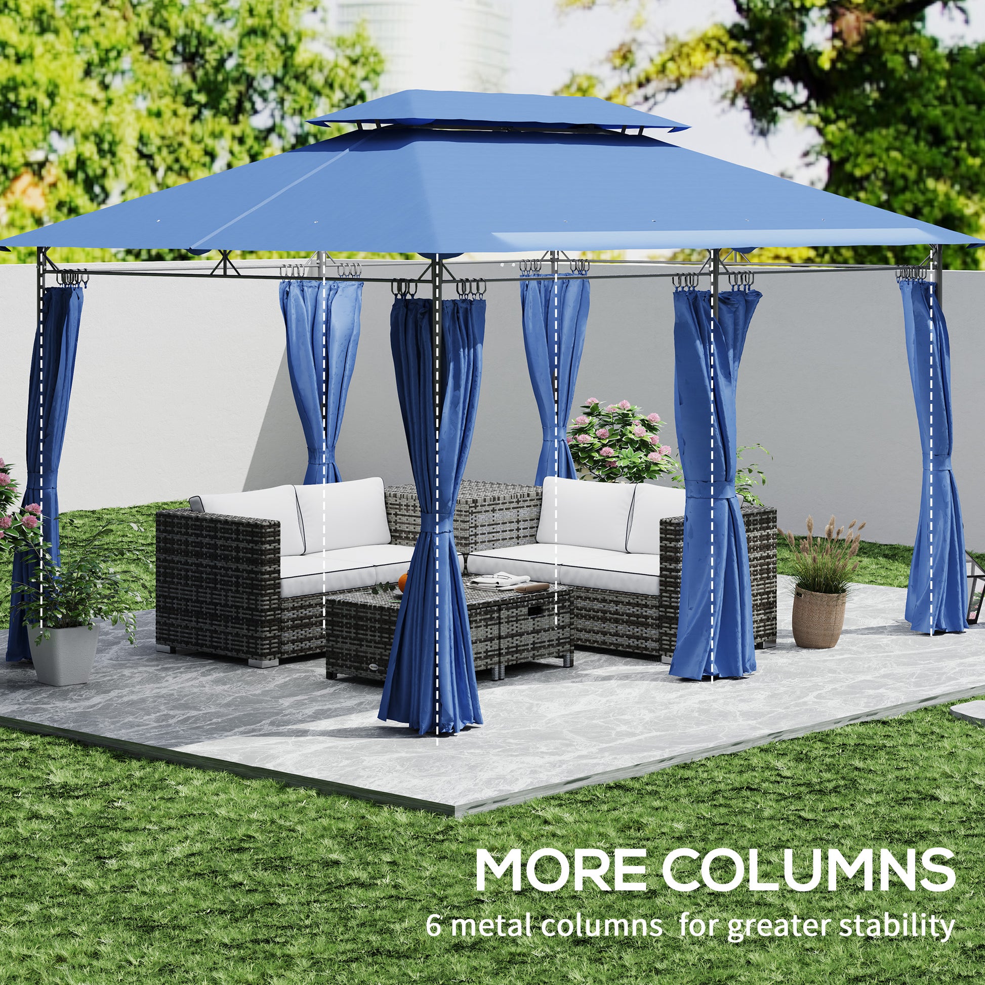 10' x 13' Blue Metal Gazebo with Curtains - Outdoor Patio Shade