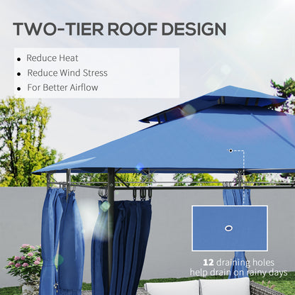 10' x 13' Blue Metal Gazebo with Curtains - Outdoor Patio Shade