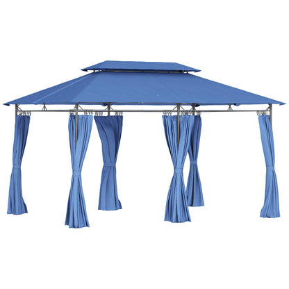 Outsunny 10' x 13' Patio Gazebo, Double Roof Outdoor Gazebo with Curtains and Metal Frame for Garden, Lawn, Backyard and Deck, Dark Blue