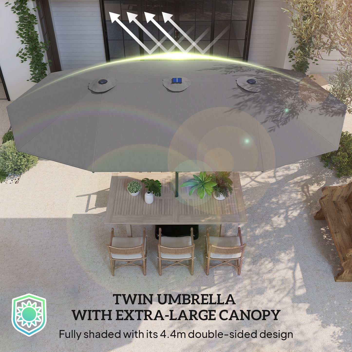 Large Grey Patio Umbrella with Solar LED Lights