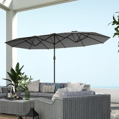 Large Grey Patio Umbrella with Solar LED Lights