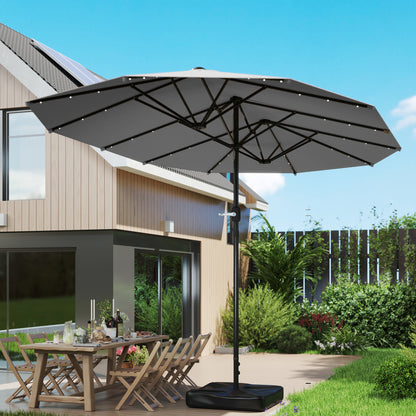 Large Grey Patio Umbrella with Solar LED Lights