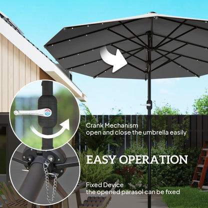 Large Grey Patio Umbrella with Solar LED Lights
