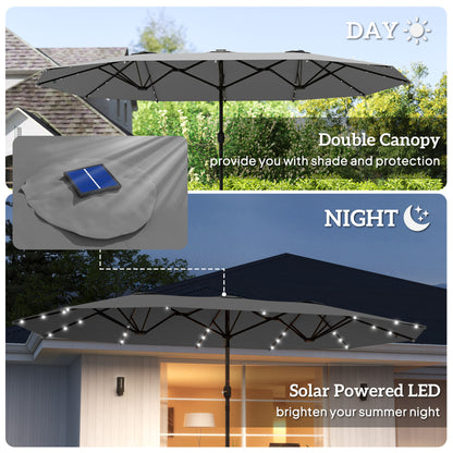 Large Grey Patio Umbrella with Solar LED Lights