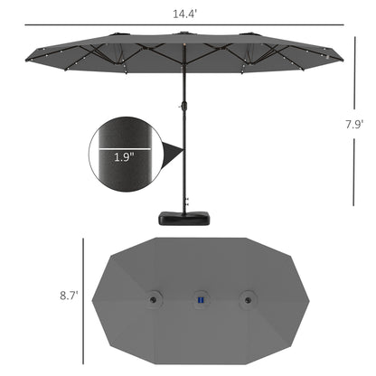 Large Grey Patio Umbrella with Solar LED Lights