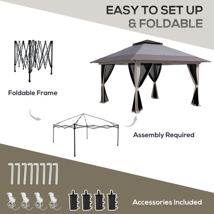 13' x 13' Light Grey Steel Pop Up Gazebo Tent with Netting