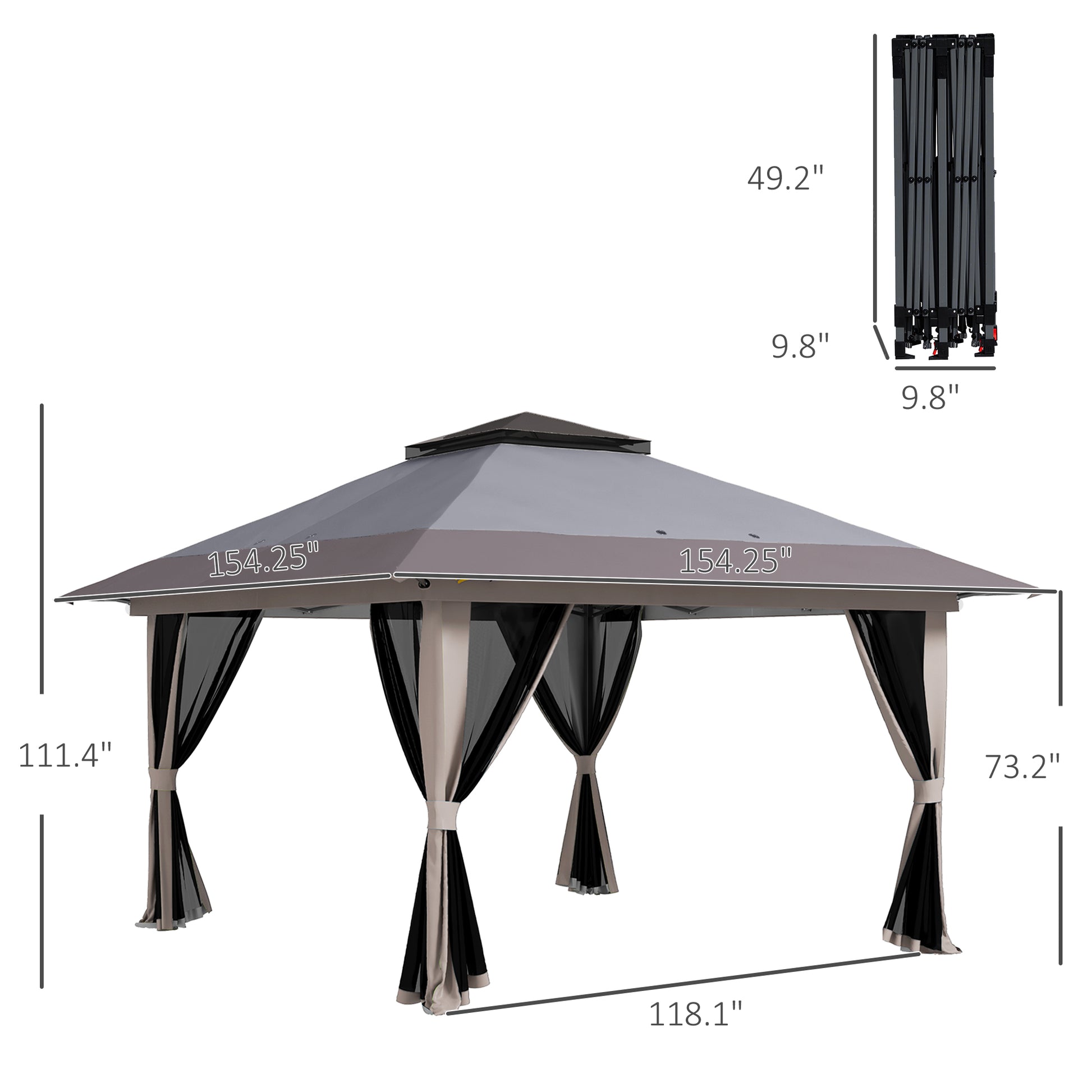 13' x 13' Light Grey Steel Pop Up Gazebo Tent with Netting