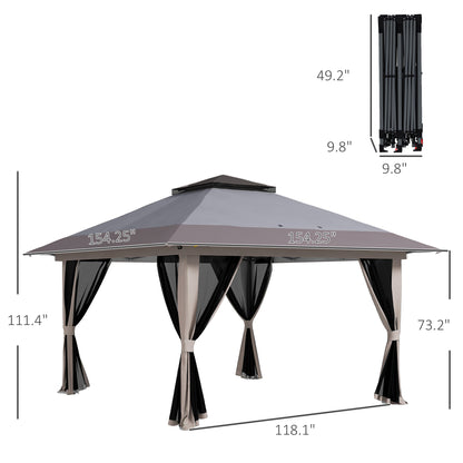 13' x 13' Light Grey Steel Pop Up Gazebo Tent with Netting