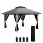 Outsunny 13' x 13' Pop Up Canopy, Gazebo Tent with Netting, Weight Bags, Adjustable Height & Wheeled Carry Bag, Light Gray