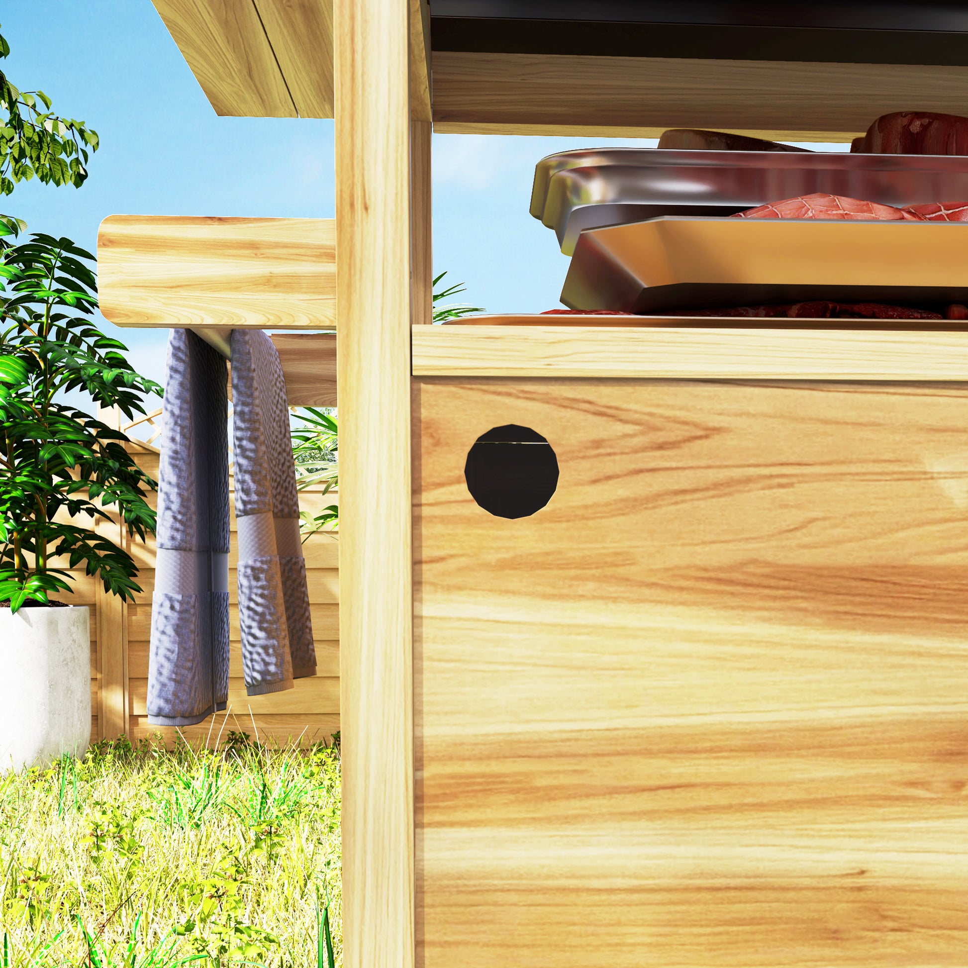 Outdoor Grill Cart with Wood Table & Steel Frame - Storage Island