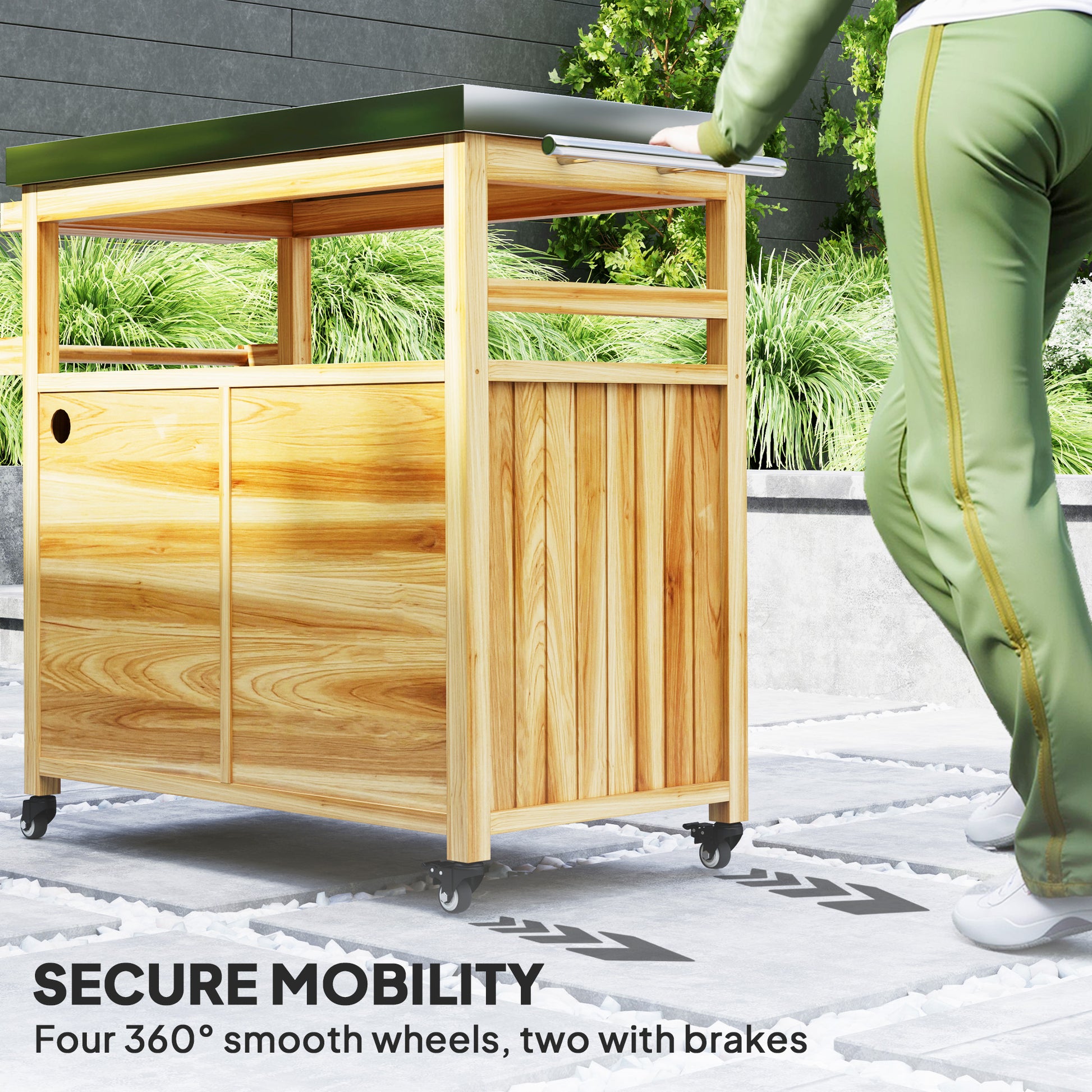 Outdoor Grill Cart with Wood Table & Steel Frame - Storage Island