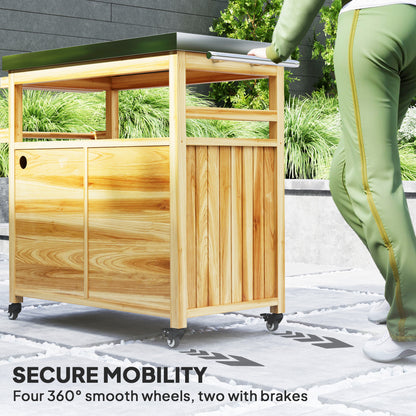 Outdoor Grill Cart with Wood Table & Steel Frame - Storage Island