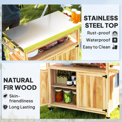 Outdoor Grill Cart with Wood Table & Steel Frame - Storage Island