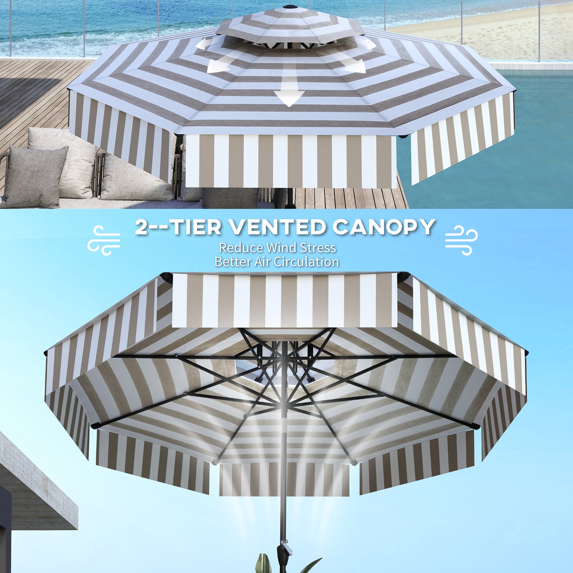 8.6ft Light Grey Patio Umbrella - UPF 30+ Shade