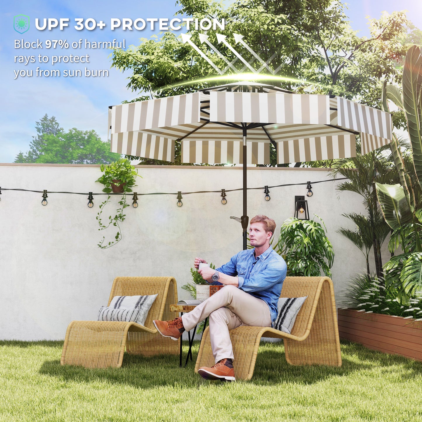 8.6ft Light Grey Patio Umbrella - UPF 30+ Shade
