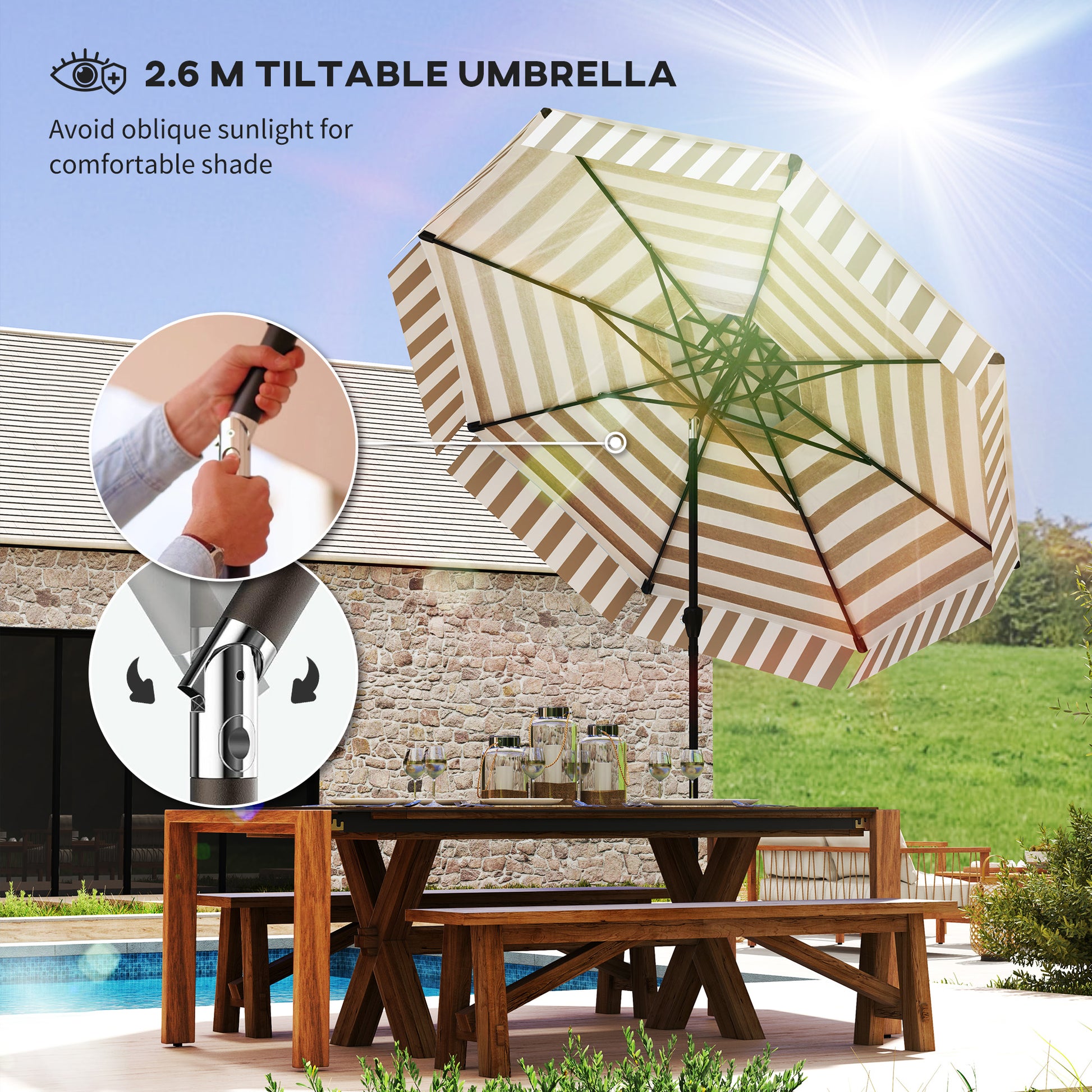 8.6ft Light Grey Patio Umbrella - UPF 30+ Shade