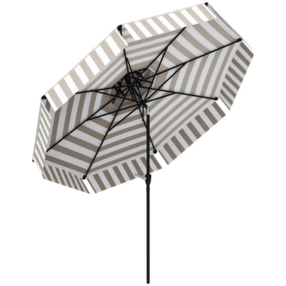 Outsunny 8.6FT Patio Umbrella, UPF 30+ Outdoor Market Umbrella, 2-Tier Vented Patio Table Umbrella with Crank, 8 Ribs, Push Button Tilt, Light Gray