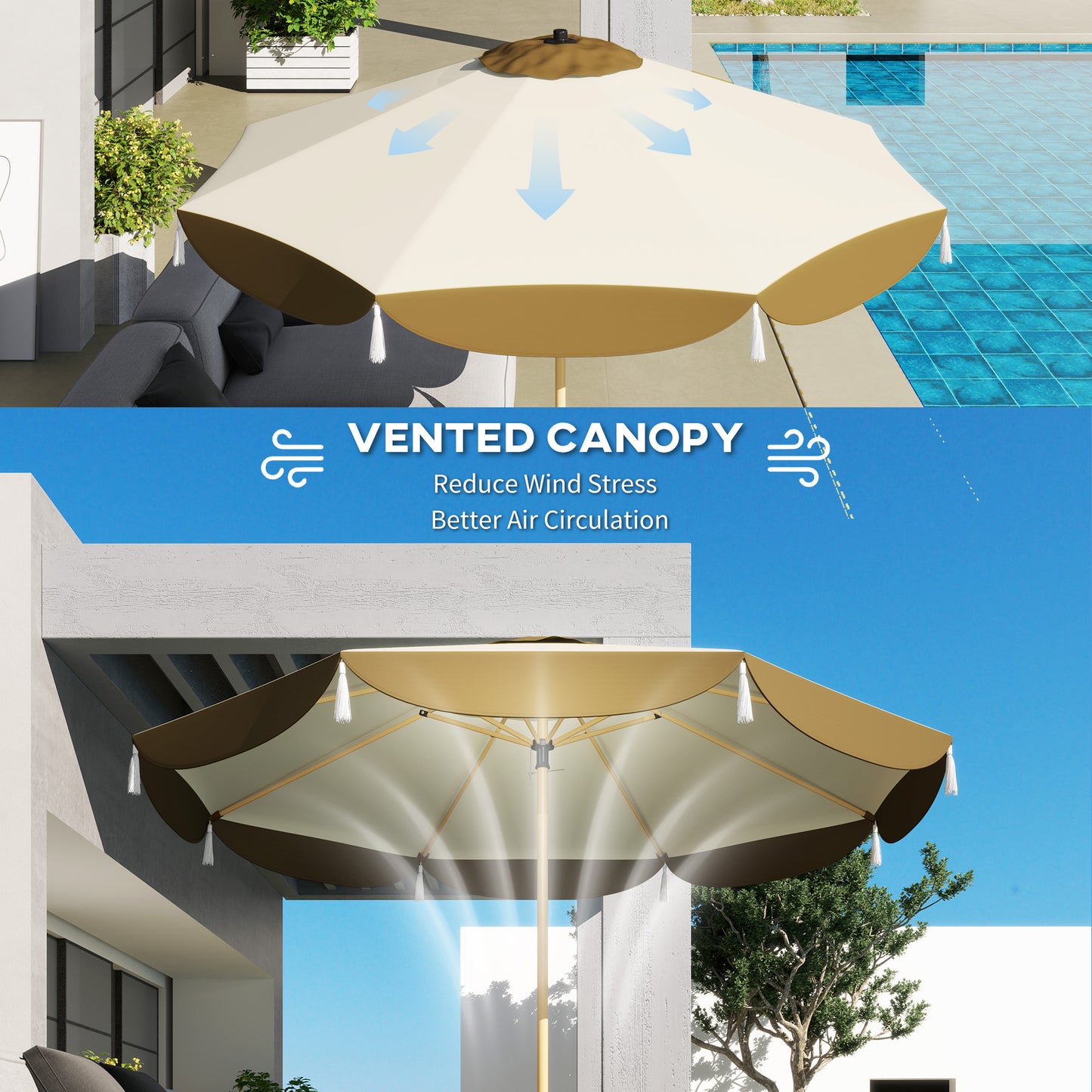 8.7ft White Patio Umbrella - UPF 50+ Shade for Deck & Backyard