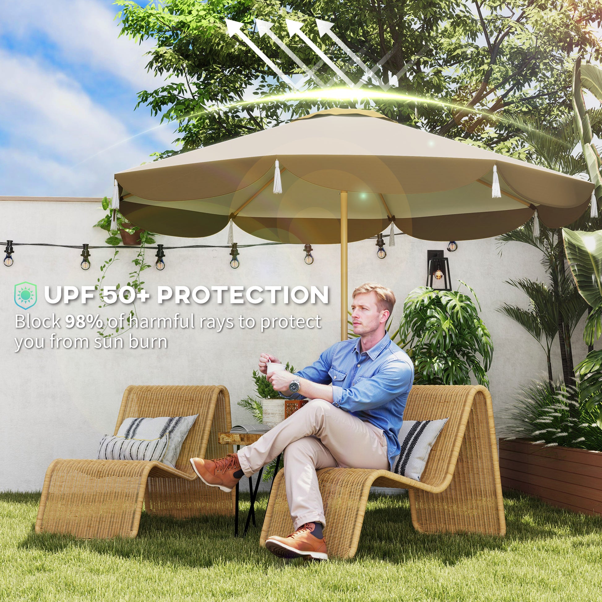 8.7ft White Patio Umbrella - UPF 50+ Shade for Deck & Backyard