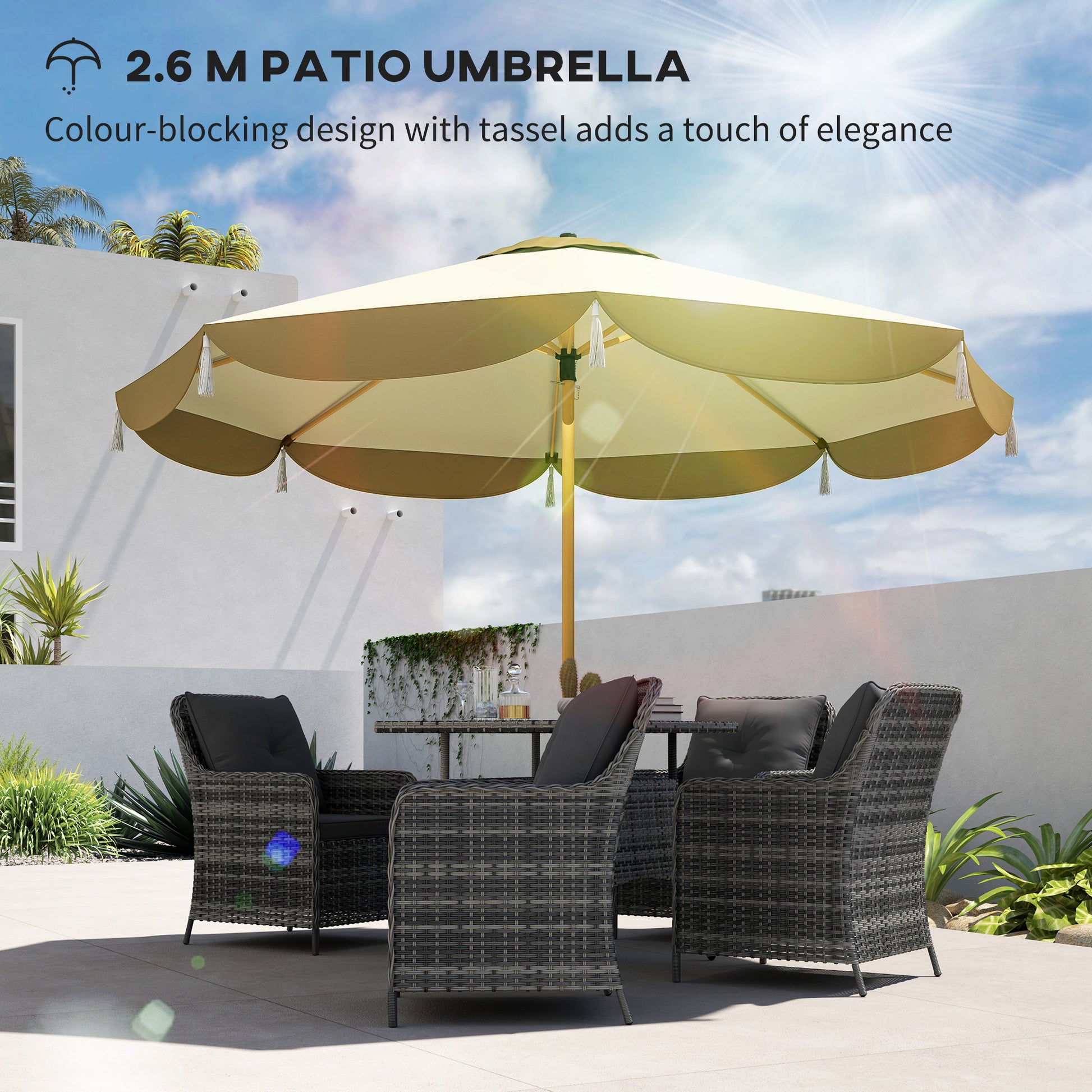 8.7ft White Patio Umbrella - UPF 50+ Shade for Deck & Backyard