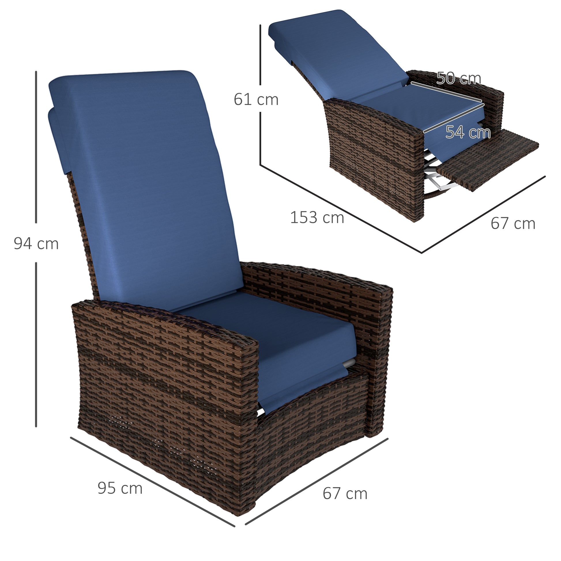 Blue Rattan Outdoor Swivel Recliner - Patio Furniture