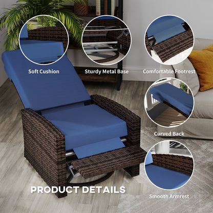 Blue Rattan Outdoor Swivel Recliner - Patio Furniture