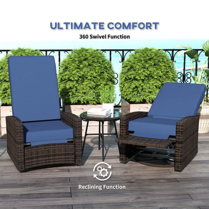 Blue Rattan Outdoor Swivel Recliner - Patio Furniture