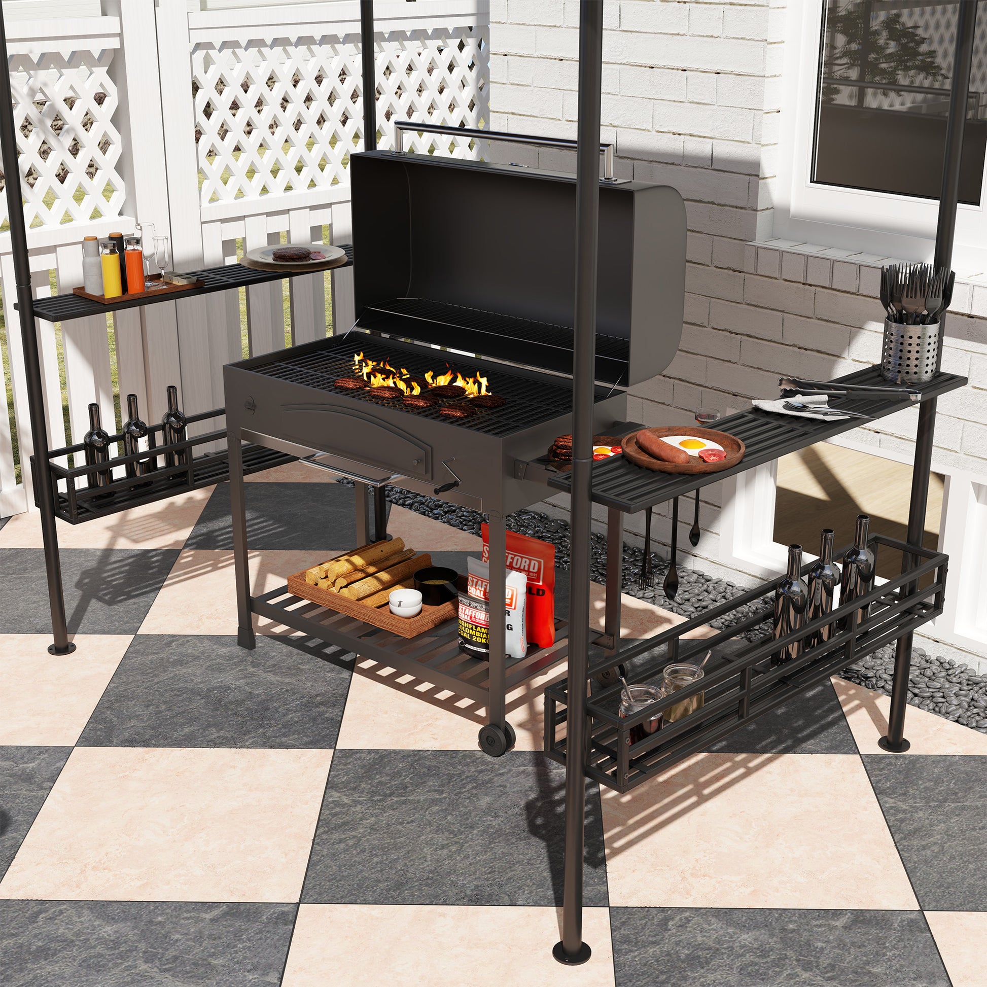 8x5 Foot Brown Metal Grill Gazebo - Outdoor BBQ Shelter