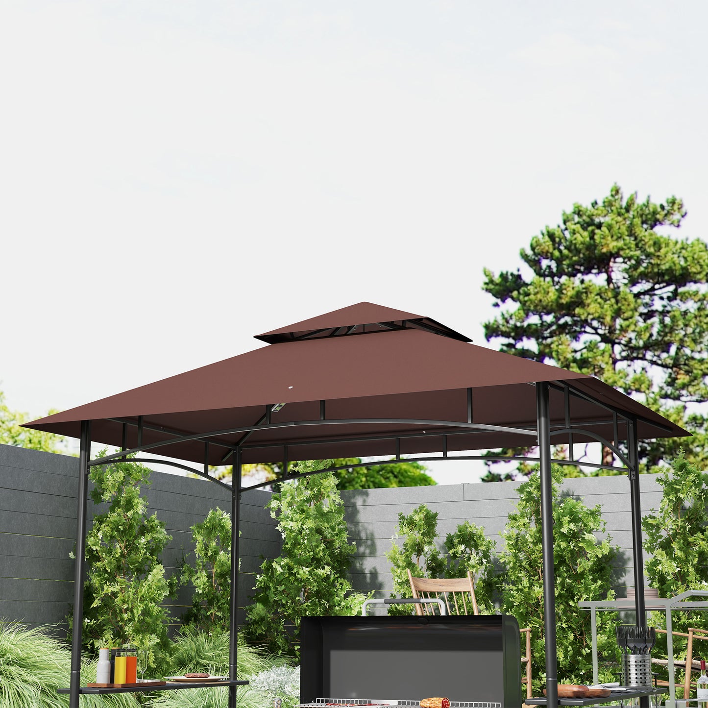 8x5 Foot Brown Metal Grill Gazebo - Outdoor BBQ Shelter