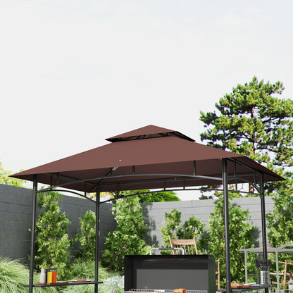 8x5 Foot Brown Metal Grill Gazebo - Outdoor BBQ Shelter