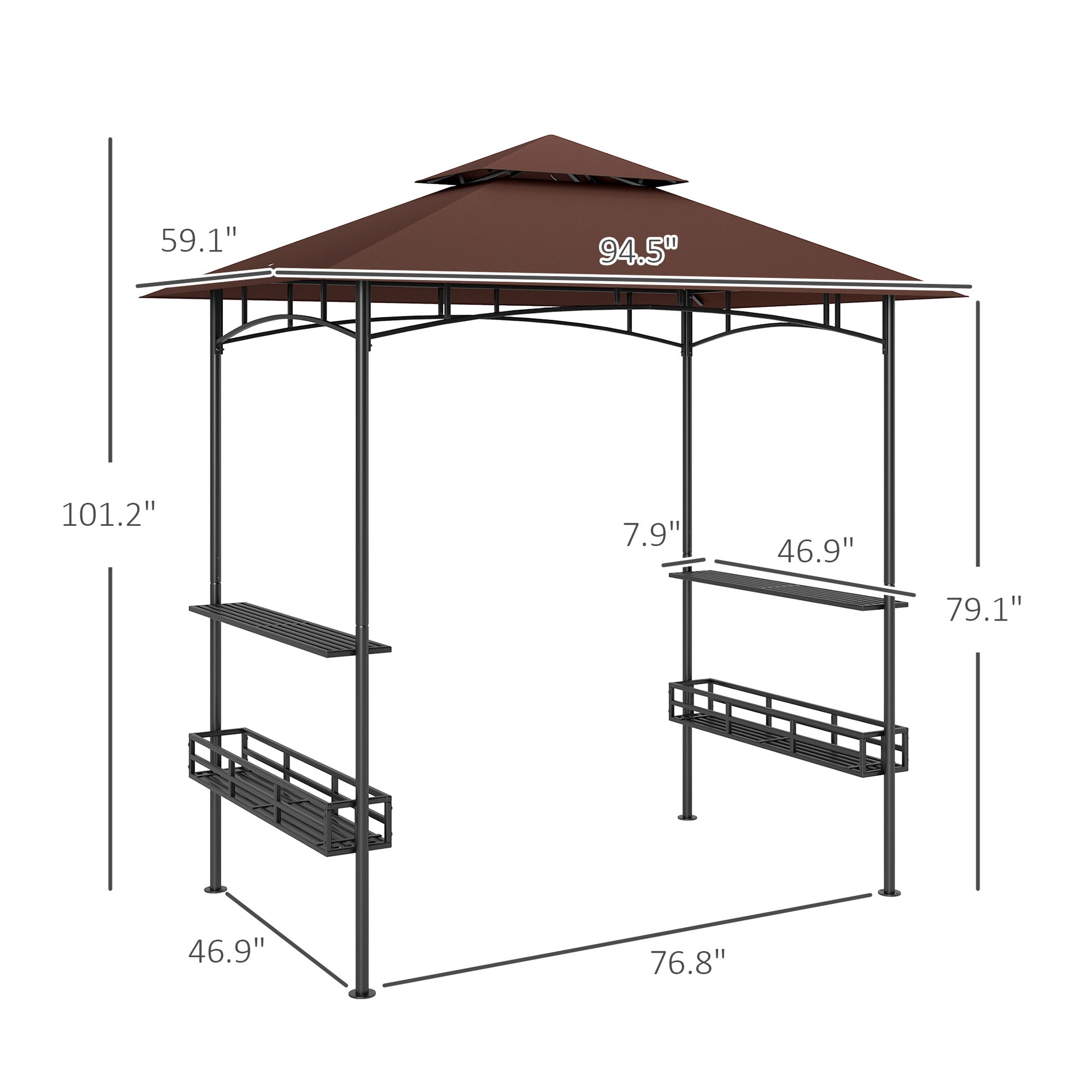 8x5 Foot Brown Metal Grill Gazebo - Outdoor BBQ Shelter