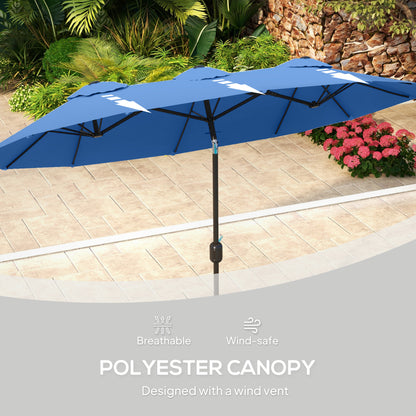 Blue Double Patio Umbrella for Poolside & Garden Shade with Tilt