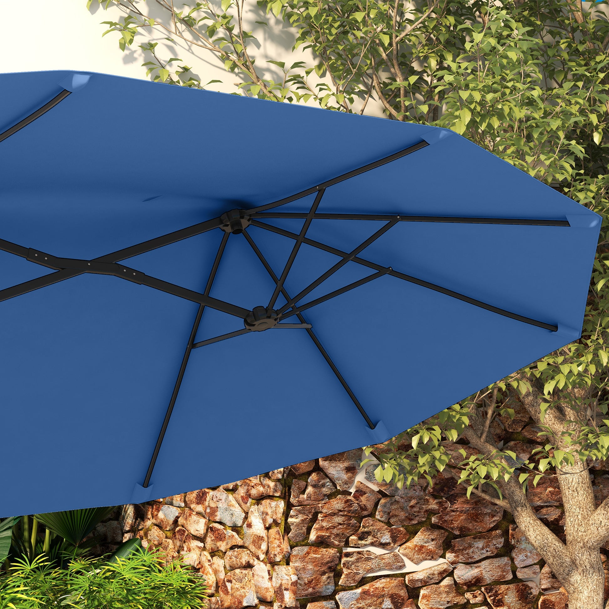 Blue Double Patio Umbrella for Poolside & Garden Shade with Tilt
