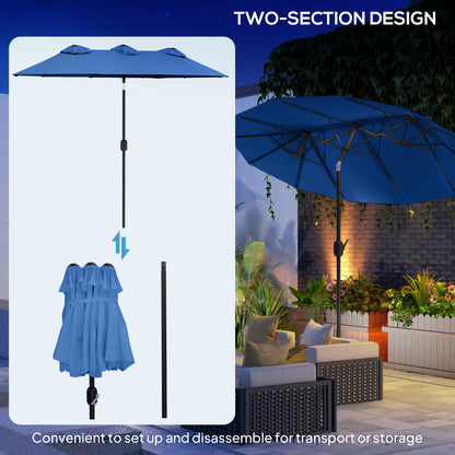 Blue Double Patio Umbrella for Poolside & Garden Shade with Tilt